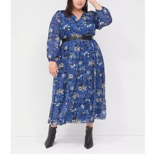 Lane‎ Bryant Royal Blue Floral Lurex Shimmer Maxi Dress Size 14/16 NWT